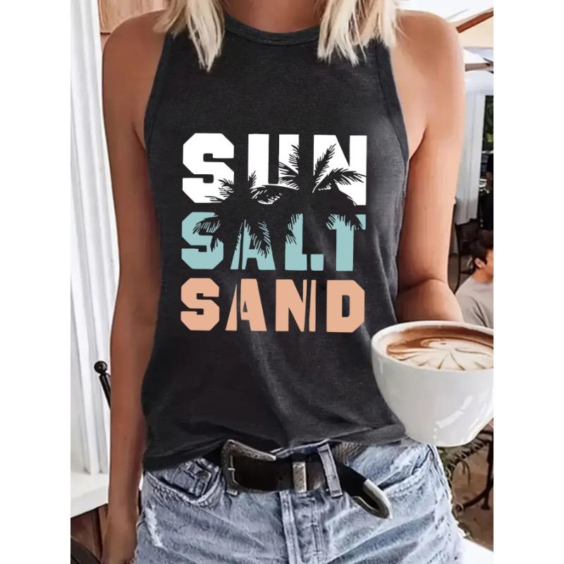 Débardeur Imprimé à Col Rond Printemps et Été Décontracté Sans Manches