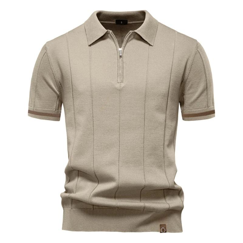 Herren Unifarbenes Sport-Reißverschluss-Polohemd Athletische Soziale Poloshirts Herren Büro Slim Fit