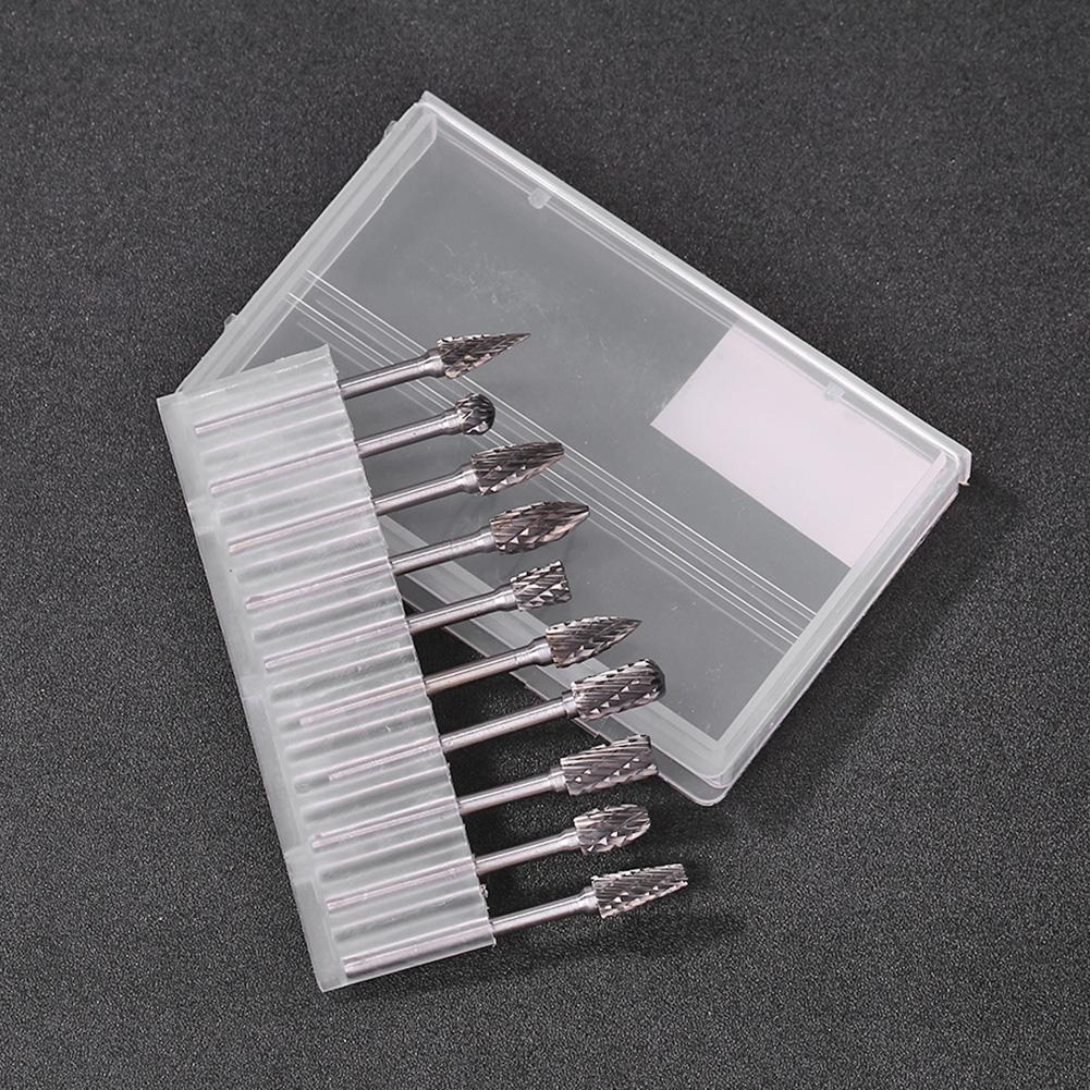 10Pcs Rotary File Rasp 1/8 Inch Shank Solid Tungsten Carbide Rotary Burr Set for Metal Welds Carving Cutting Engraving Porting