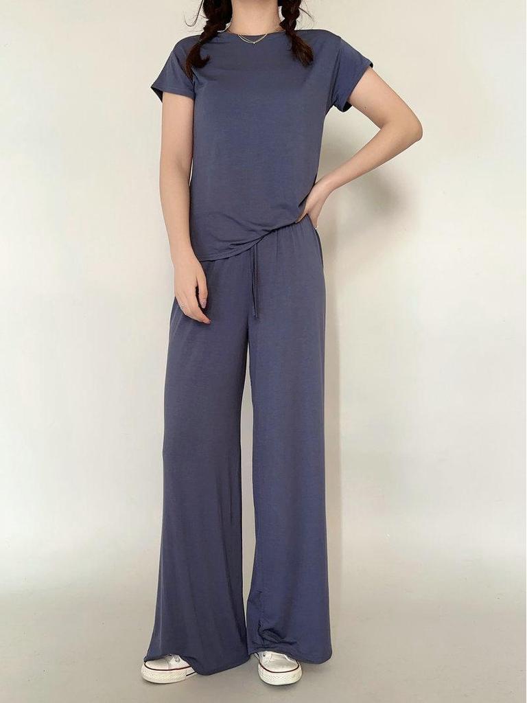 Plus Size Women's High-Waist Wide Leg Modal Pants - Solid Color, Loose Fit, Floor-Length, Summer Casual