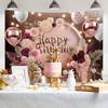 Happy Birthday Background Rose Blossoms Pampas Leaves Arch Balloon Flowers Plants Modern Decoration