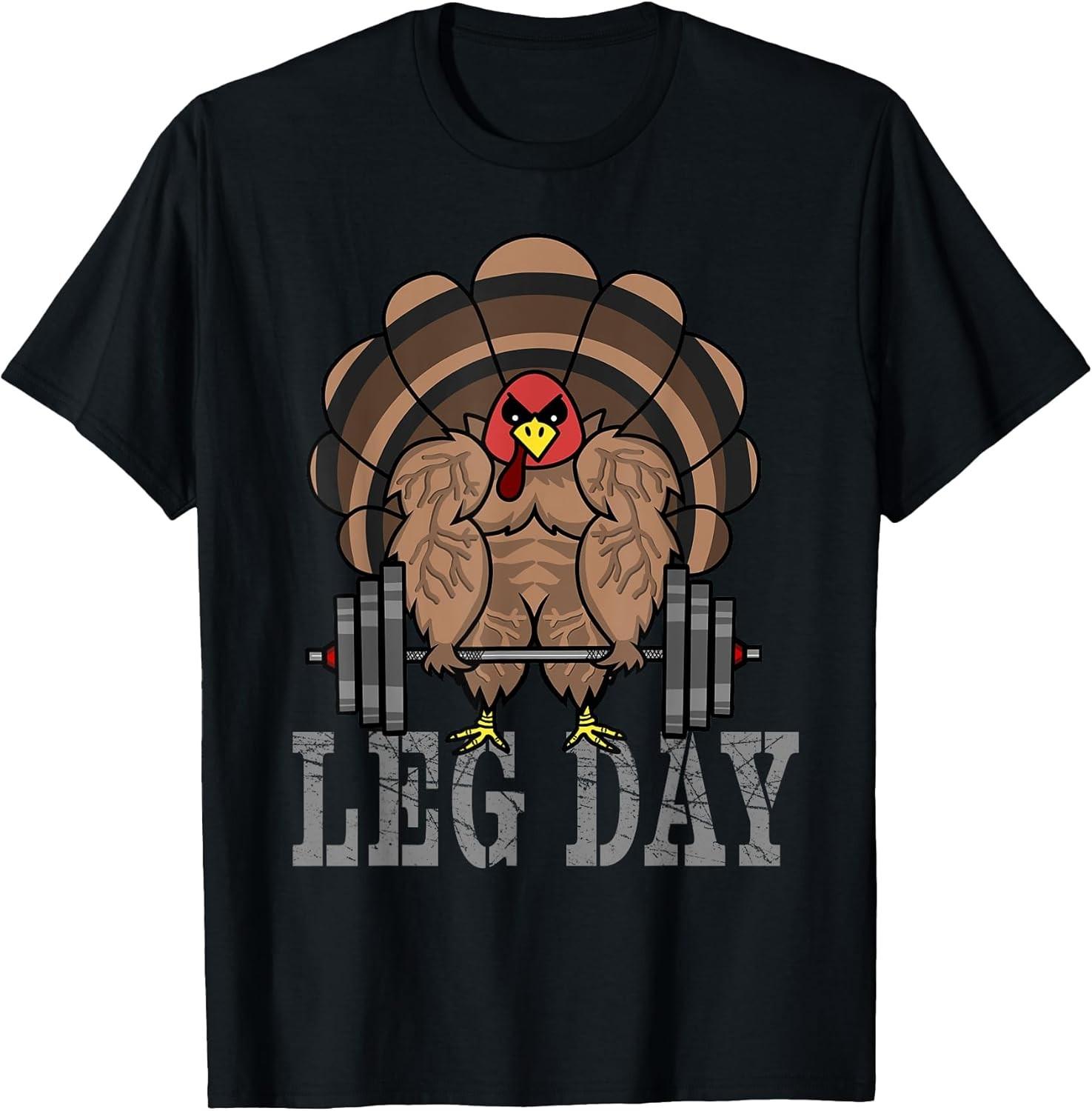 BEST! Funny Deadlifting Turkey Thanksgiving Leg Day Deadlift Tee S-3XL S