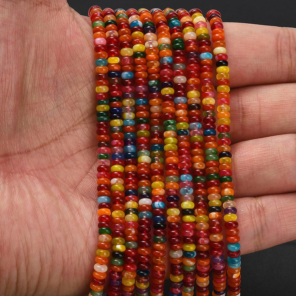 1 Strand Natural Agate Beads Strands Dyed & Heated Rondelle Mixed Color 4~5x1.5~2mm Hole: 0.7mm about 190~216pcs/strand 14.61~15.35 inch(37.1~39cm)