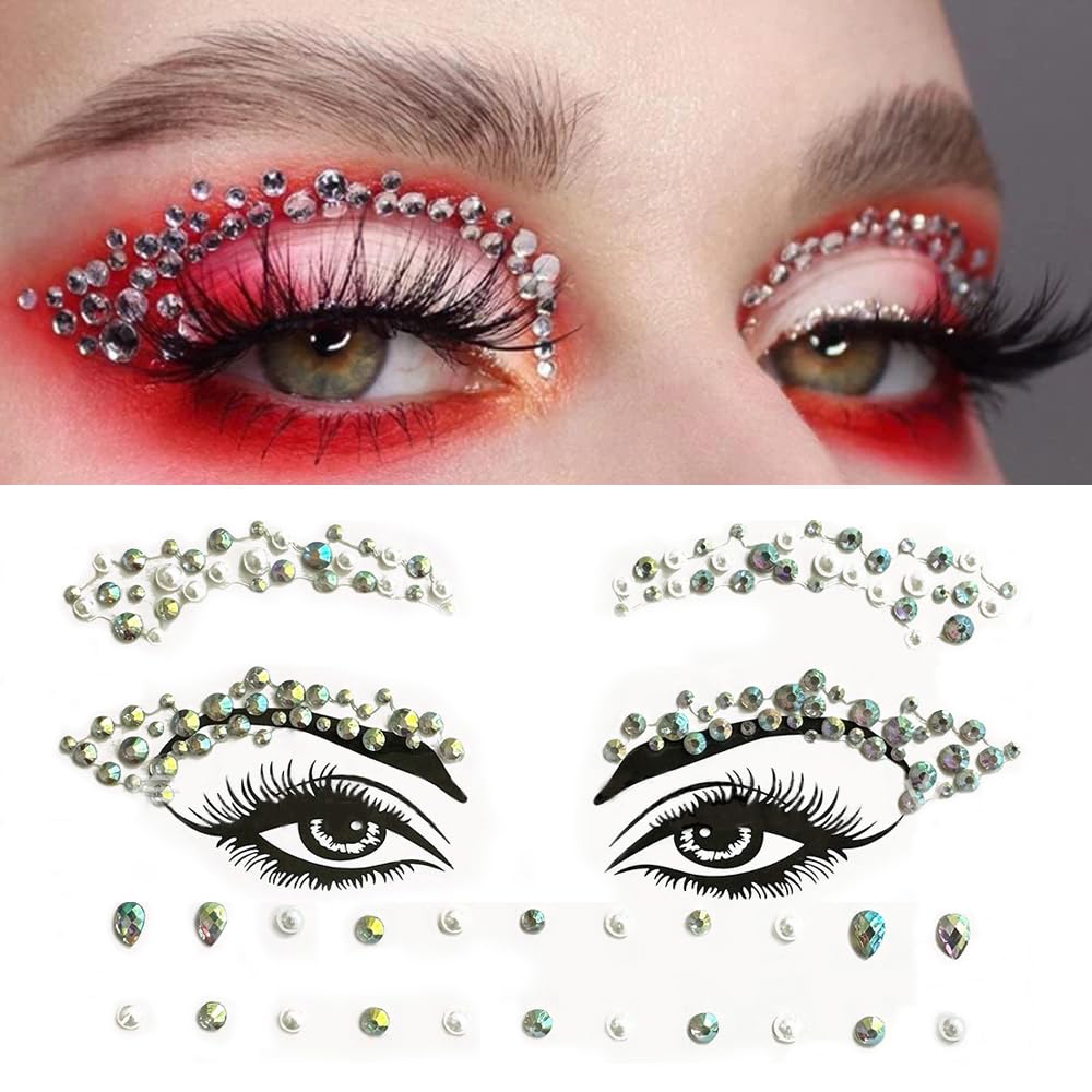 S.A.V.I 3D Rhinestone Pearl Face Tattoo | Self-Adhesive Crystal Stickers