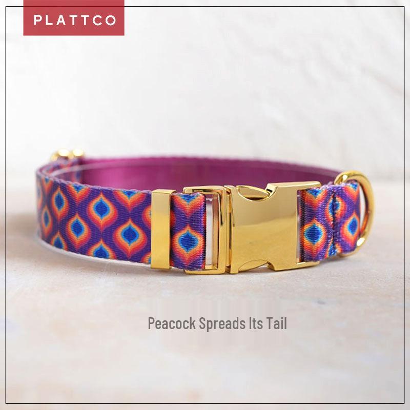 PLATTCO Peacock Pattern Nylon Dog Collar - Fashionable Pet Accessory