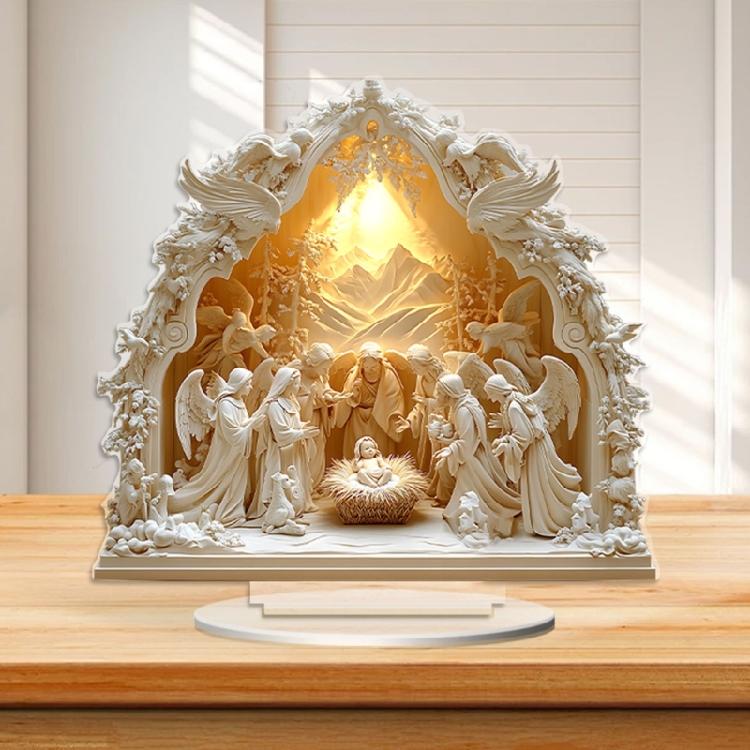 Shatterproof Nativity Tabletop Ornament With Intricate White Religious Birth Scene Figurine For Home Church Display