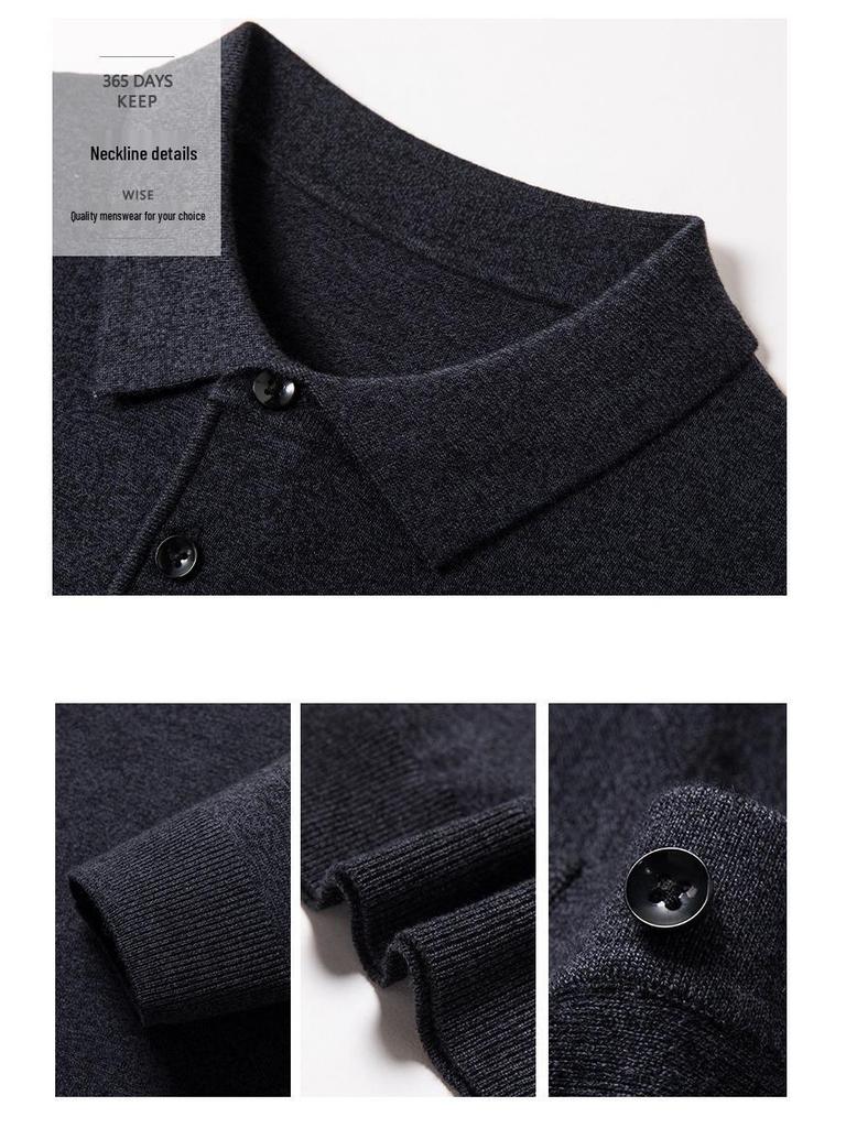 Men's Wool-Blend Cardigan: Solid Color Turn-Down Collar Knitted Sweater