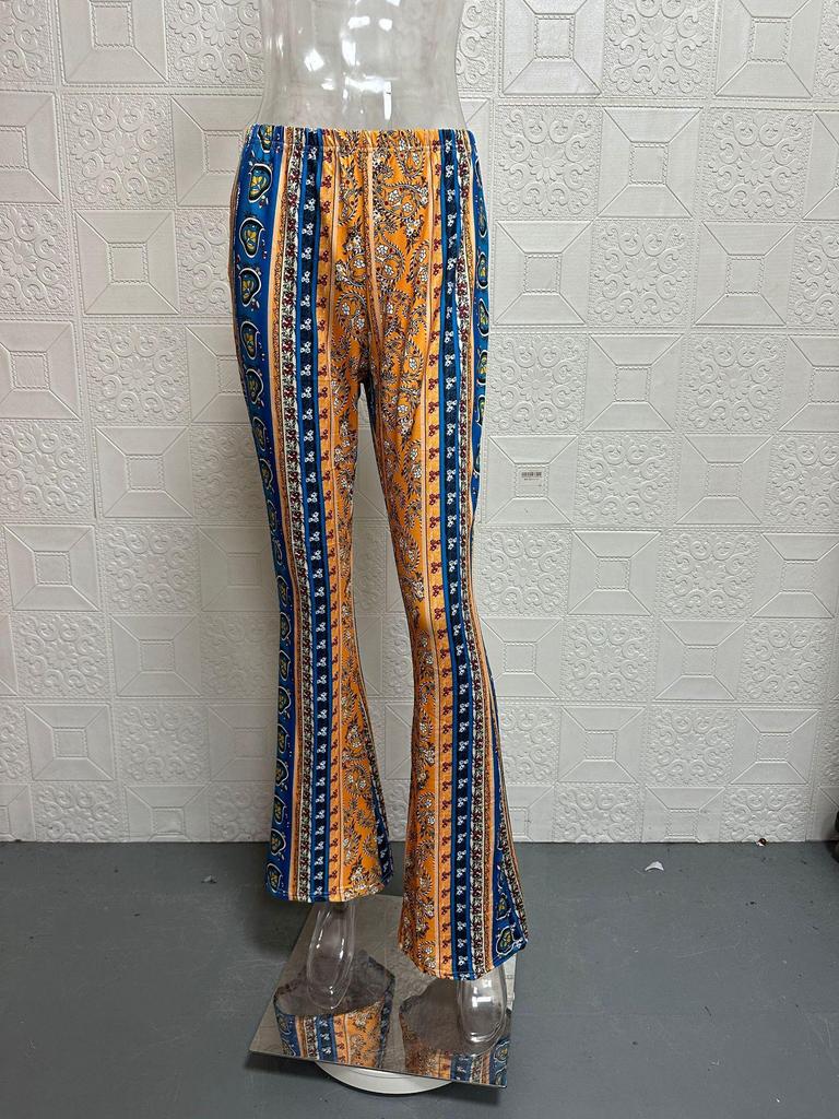 2024 Bohemian High-Elastic Micro Flare Sexy Casual Pants with European and American Prints