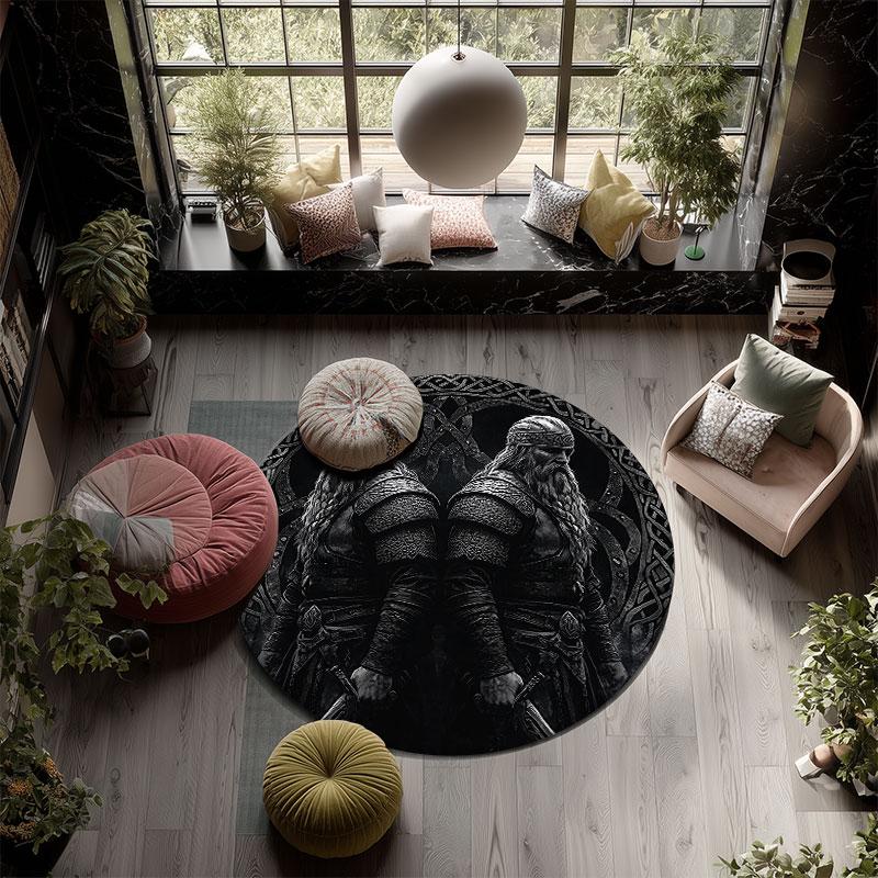 Viking Warrior pattern round rug,Carpet Rug for Living Room Bedroom Playroom ,Non-slip Floor Mat,Holiday Gifts and Birthday Gifts.