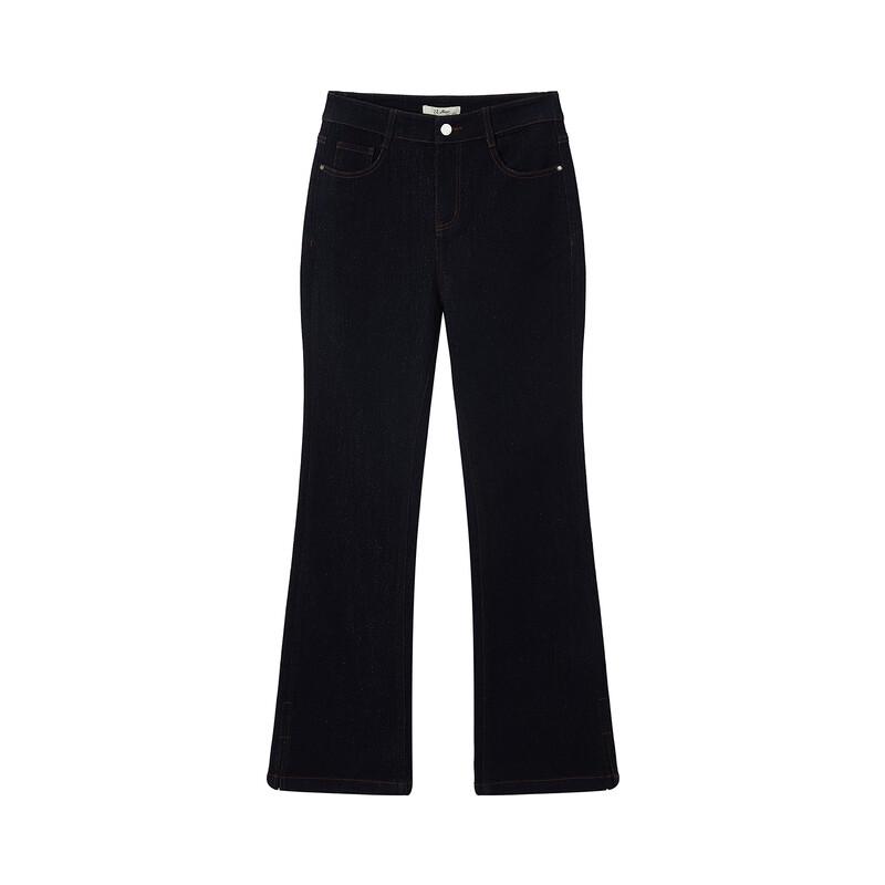 JUZUI Elegant Gold Thread Slim Flared Denim Trousers for Women