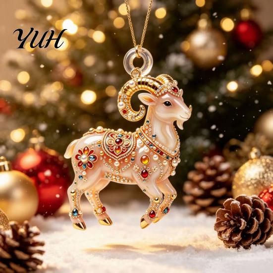 Decorative Wall Pendant 2D Sheep Hanging Ornament, Acrylic Pendant, Cute Animal Ornament New Year Decoration for Christmas Tree, Mantel, Car Interior