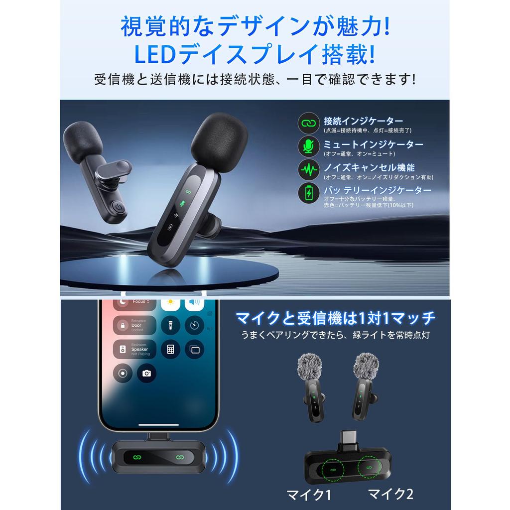LolyyDens Lapel Wireless Microphone Dual Use iPhone iPad Android PC Instant Pairing Noise Reduction 7H 360° Pickup Clip Vlogging Streaming TikTok