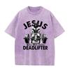 Gesù il Sollevatore Definitivo Grafica Weightlifting Lavaggio Vintage Oversize Grigio T-shirt Cristiana Palestra Allenamento Top Quotidiano