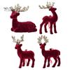 Indoor Christmas Party Supplies Flocking Elk Statue, Red Plush Reindeer Ornament, Cute Seated Window Hanging Display Standing Deer Sculpture for Wine