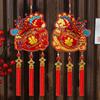 Flocking Chinese Lucky Character Pendants Handmade with Tassels Red Horse Hanging Ornament Traditional Good Fortune