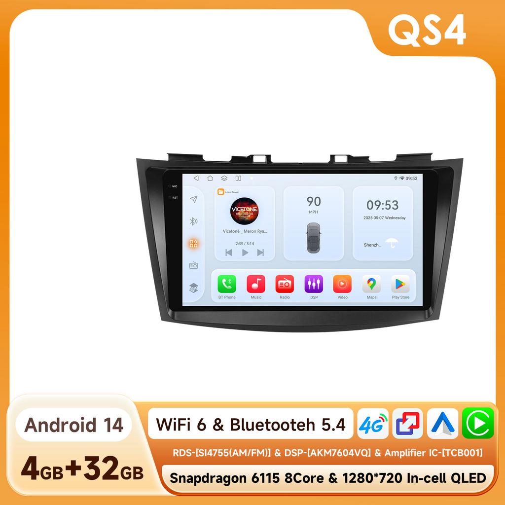 Car Radio for Suzuki Swift 4 2011-2015 Autoradio 4G WIFI GPS Navigation 9inch Stereo DSP BT RDS Stereo 2 Din by Snapdragon 6115