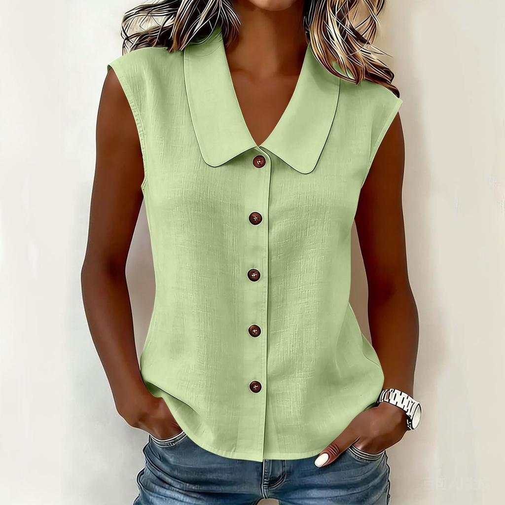 Women's Sleeveless Casual Shirt Button Down Collar Blouse Lightweight Summer Top Relaxed Fit Soft Fabric
