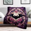Gothic Bat & Floral Stained Glass Wall Art PrintBlanket Flannel Throw Blanket for Sofa, Bed, Travel, Camping, Office, Couch, Chair, And Bed