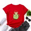 Summer Round Neck Cute Dog and Tea Cup Design Printed T-shirtsFashionable Casual Pure Cotton Short Sleeved Women's T-shirts