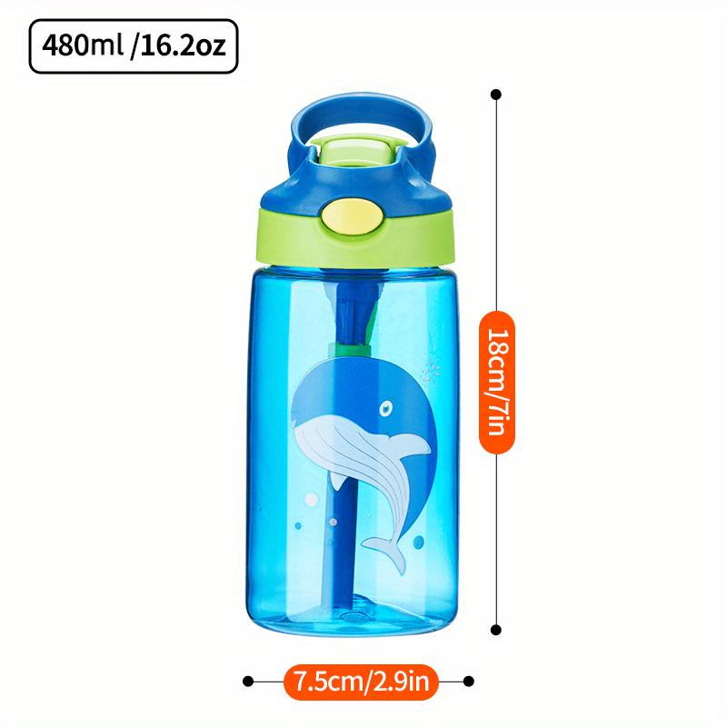 480ML Cartoon Kid Water Bottle With Straw BPA Free Child Drinking Kettle Plastic Portable Transparent School Travel Cute Cup