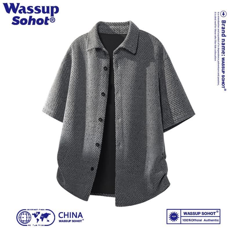 Wassup Sohot Men's American Retro Textured Short Sleeve Shirt