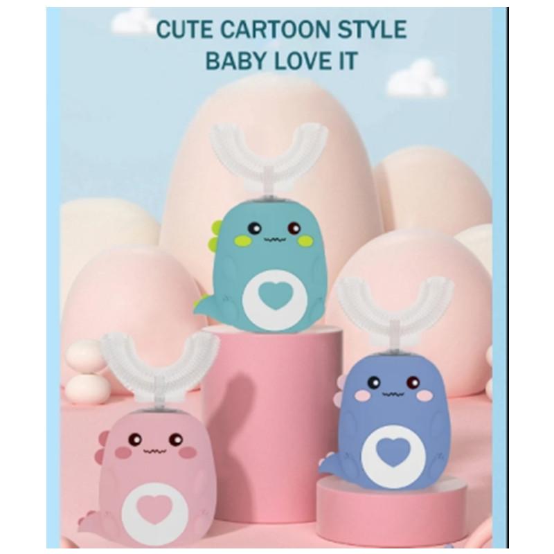 Kinder U-förmige elektrische Zahnbürste 360 Grad Smart Cartoon Kinder Silikon-Zahnbürste Automatische wiederaufladbare Schallzahnbürste