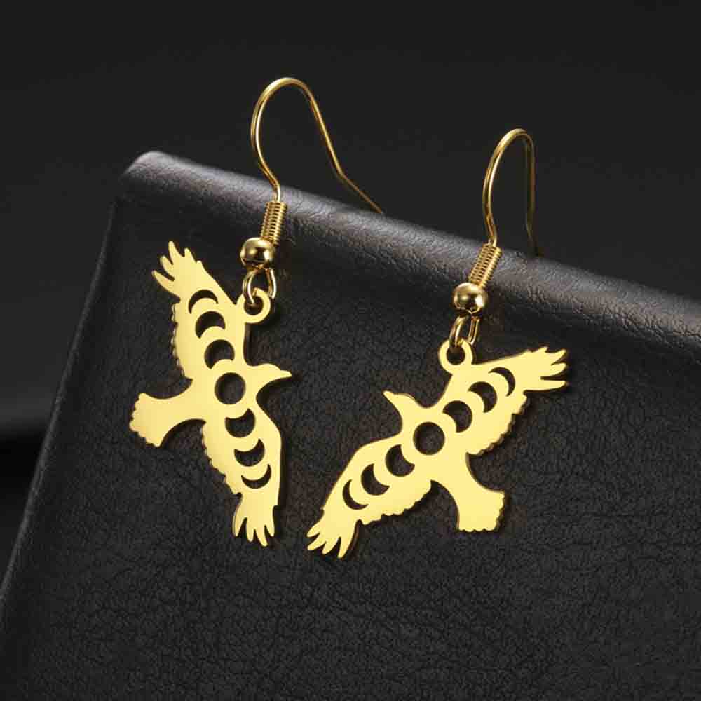My Shape Eagle Drop Earrings Crescent Lunar Phase Free Bird Animal Dangle Earrings Stainless Steel Fashion Jewelry Wholesale