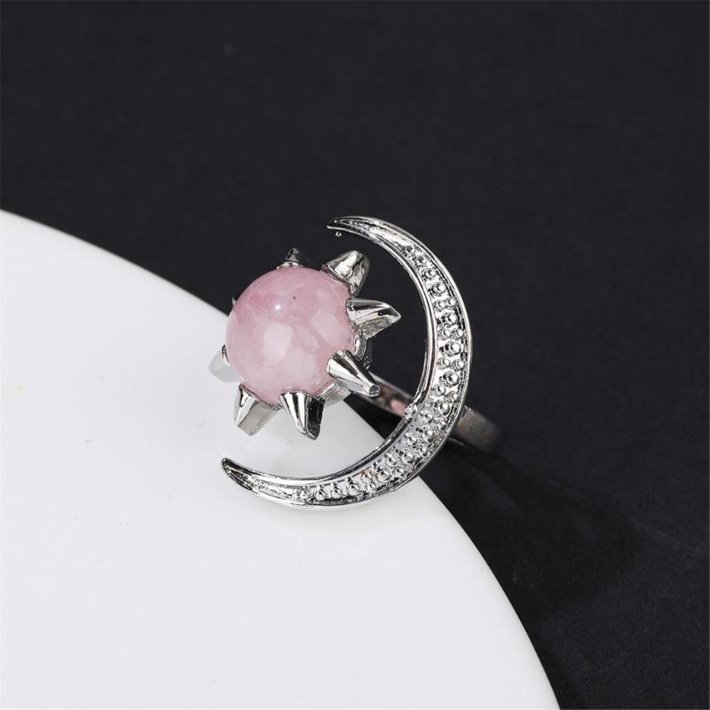 Elegant Moon and Star Crystal Ring Smooth Comfort Band Handmade Finger Jewelry Stylish Daily Wear Accessories