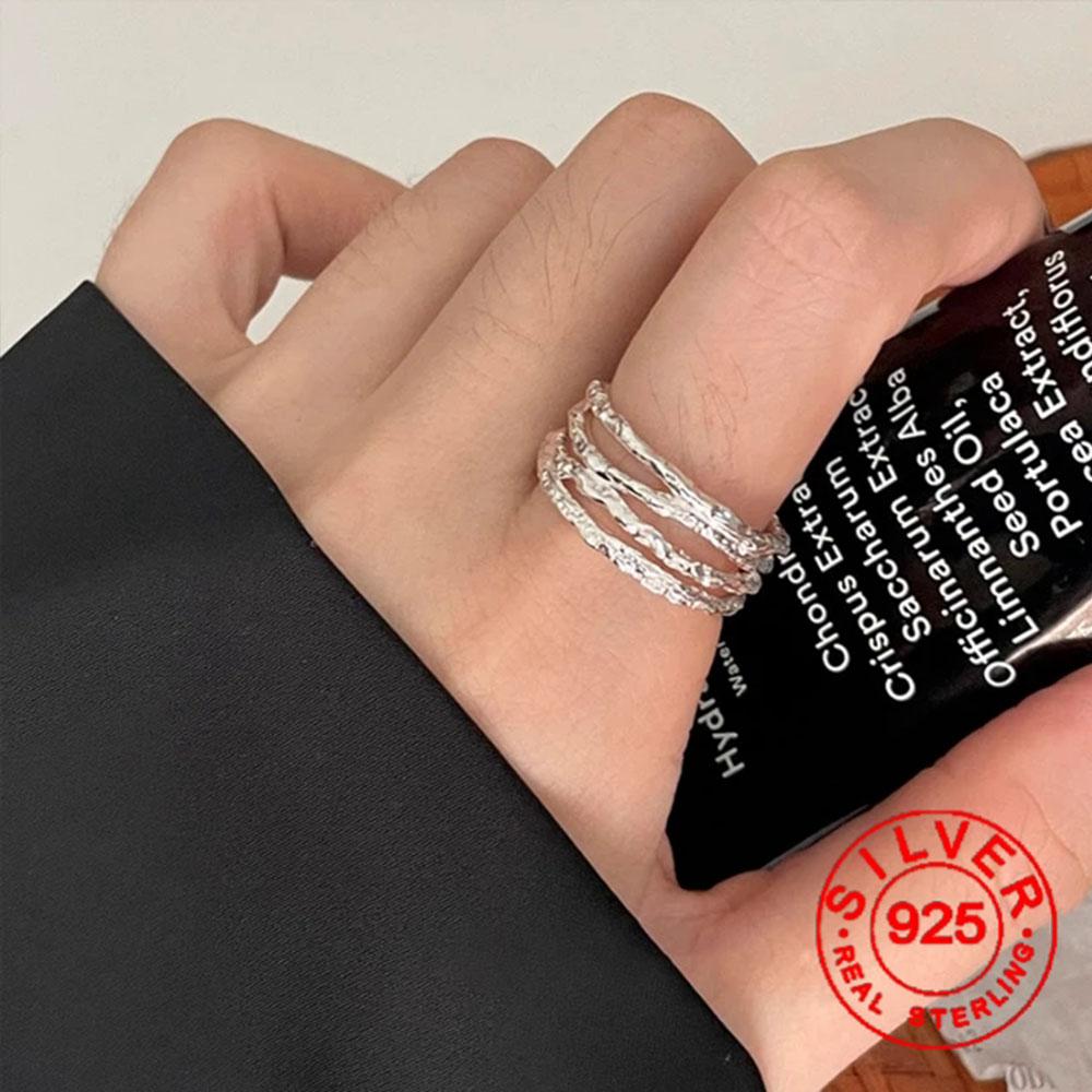 

BFCLUB Silver Color Rings for Women Simple Geometric Handmade Irregular Retro Ring Green Stone Allergy For Birthday Gift