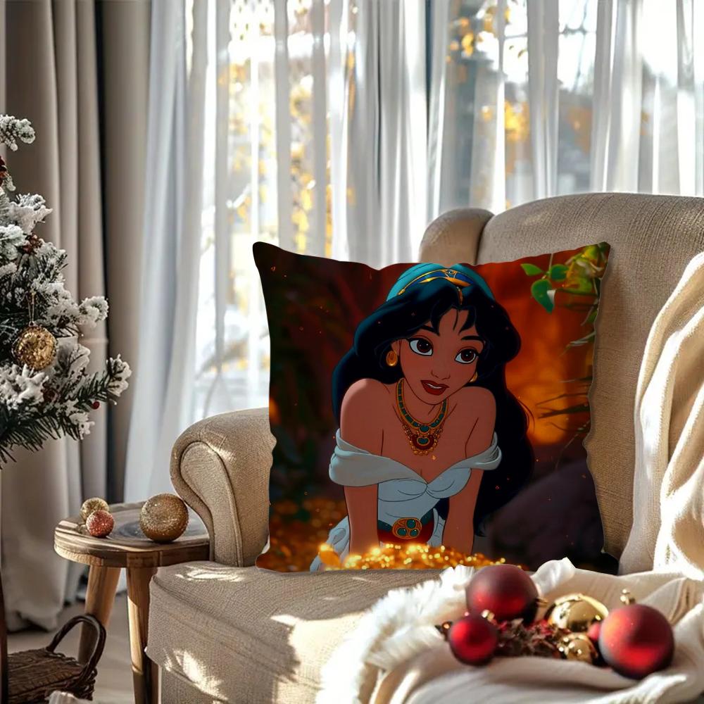 A-Aladdin Animated Fairy Tale Story Pillow Case Square Pillow Bedroom Sofa Leisure Comfort Car Living Room Home Decoration 40X40