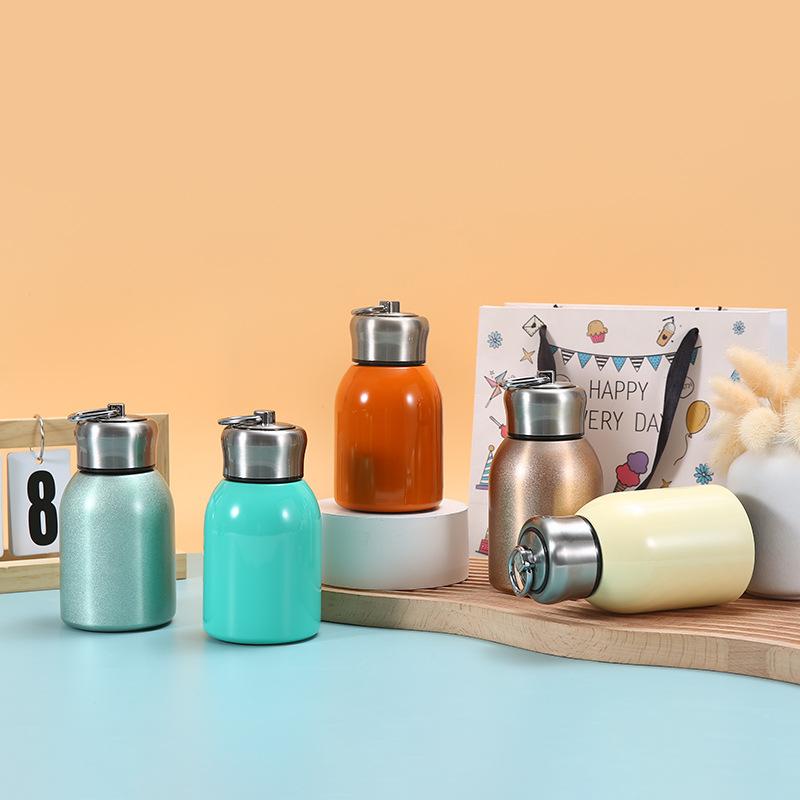Simple Stainless Steel Thermos Cup with Ring Outdoor Portable Handy Cup Small Fat Mini Vacuum Pocket Cup