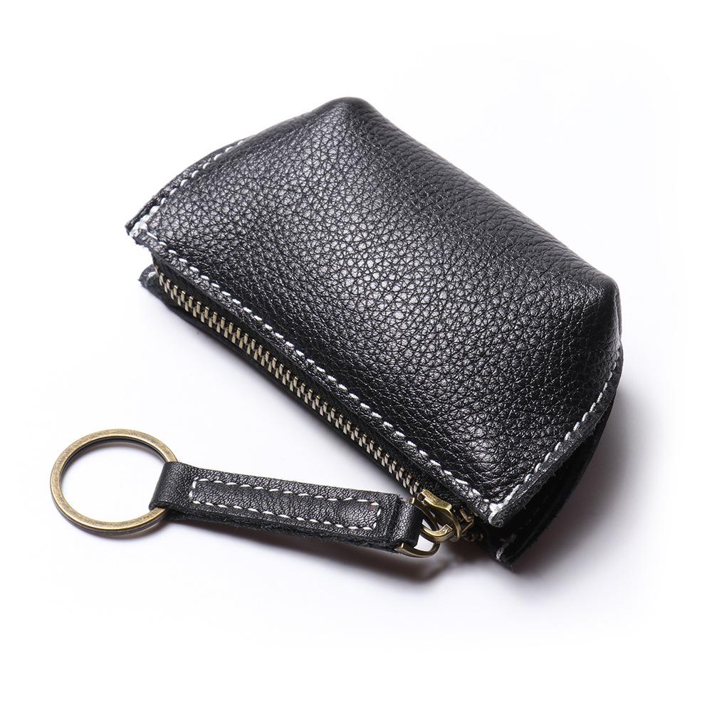 Simple Retro Leather Change Bag, First Layer Cowhide Small Wallet, Zipper Coin Bag, Car Key Bag.