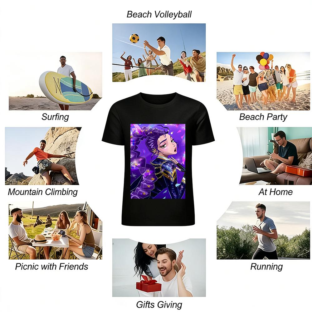Anime Girl Printed T-Shirt Purple Braided Character Graphic Tee Casual Loose Breathable Daily Wear Top Pure cotton T-shirt