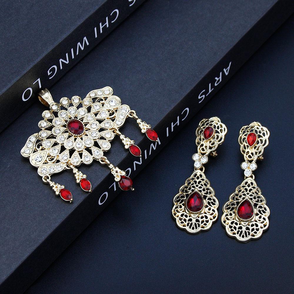 New Brooch Earring Set Bride Wedding Jewelry Set Red Green Crystal Pins Jewelry Earring