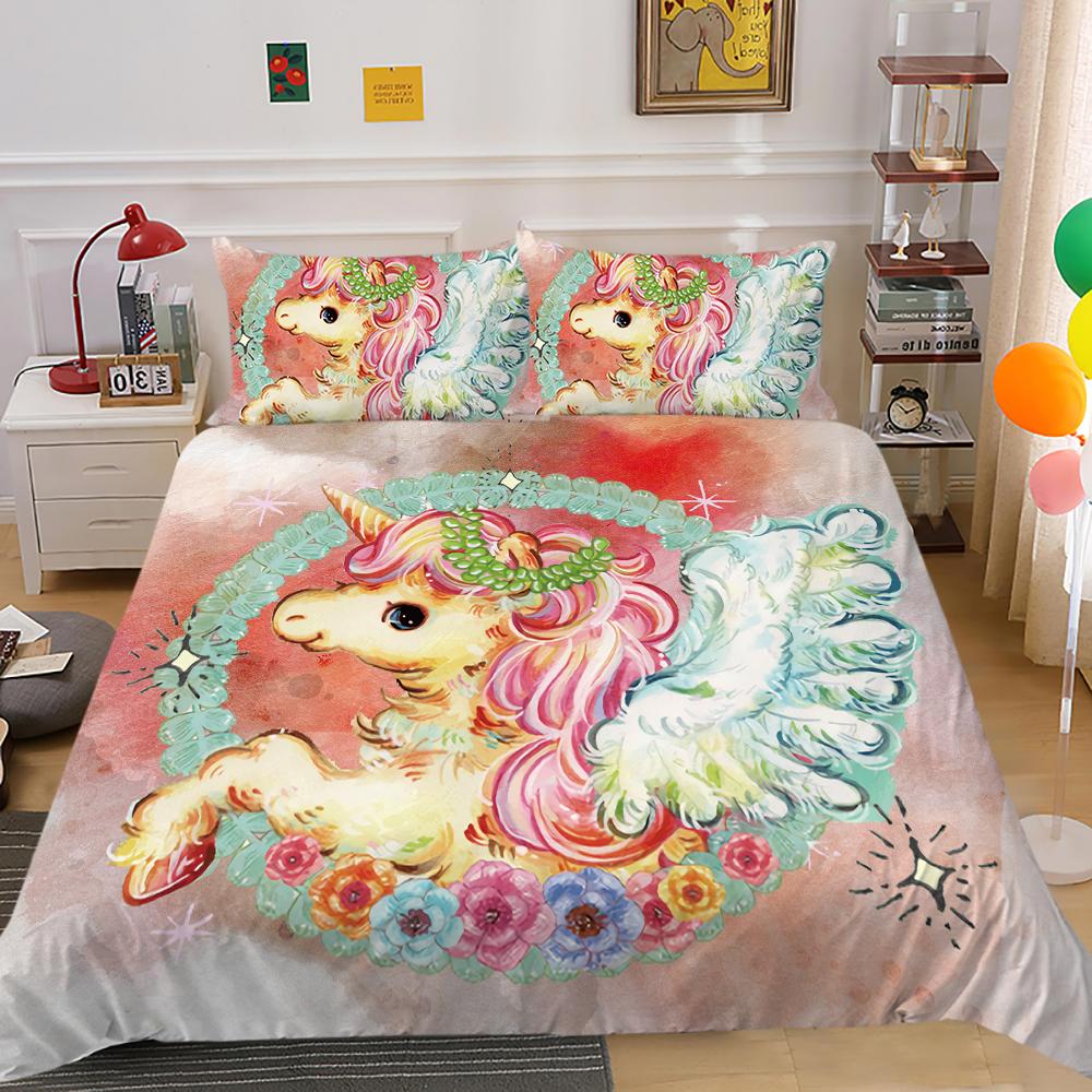 Unicorn Bedding Cover Set Print Comforter Cover Set Creative Bedding Suit Boys Girls Single Double Size Home Textiles