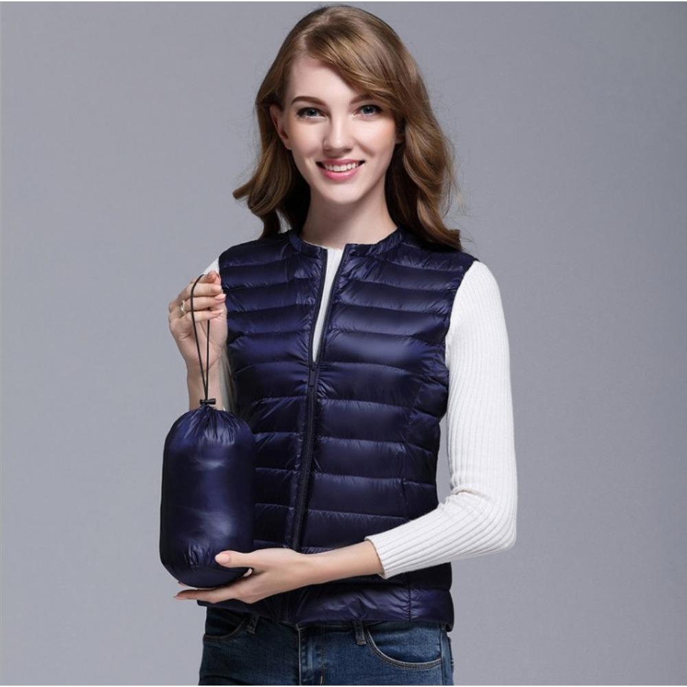 

Женский легкий пуховый жилет без воротника, подкладка пуховая куртка для осени/зимы, женский базовый жилет большого размера XXL темно-синий