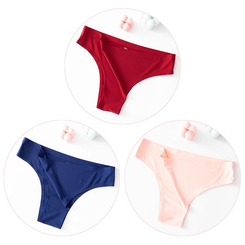 3PCS/SET Sexy Seamless Ice Silk Breathable Panties Low Waist Thong Women's Bikini Briefs Lingere Underwear