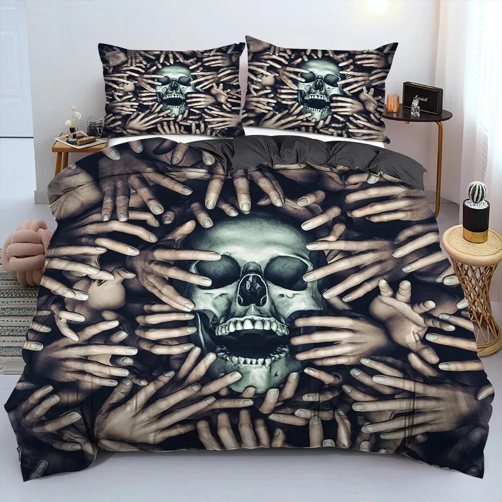 3D Scream Horror Skull Duvet Cover Set Queen Size Sugar Skull Bedding Sets Single Twin Full King Comforter Cover Bedroom Decor