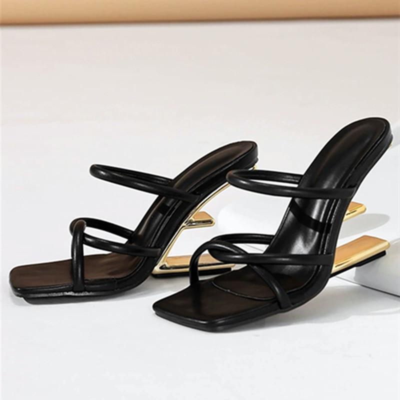 Fashion Liyke Fashion Chic Metal Fretwork Wedges Slippers Women Cozy Leather Narrow Band Summer Shoes Gold High Heels Gladiator Sandals