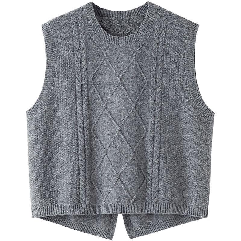 

Женский жилет Sibaishi на осень 2025 года, смесь мериносовой шерсти, круглый вырез, разрез M