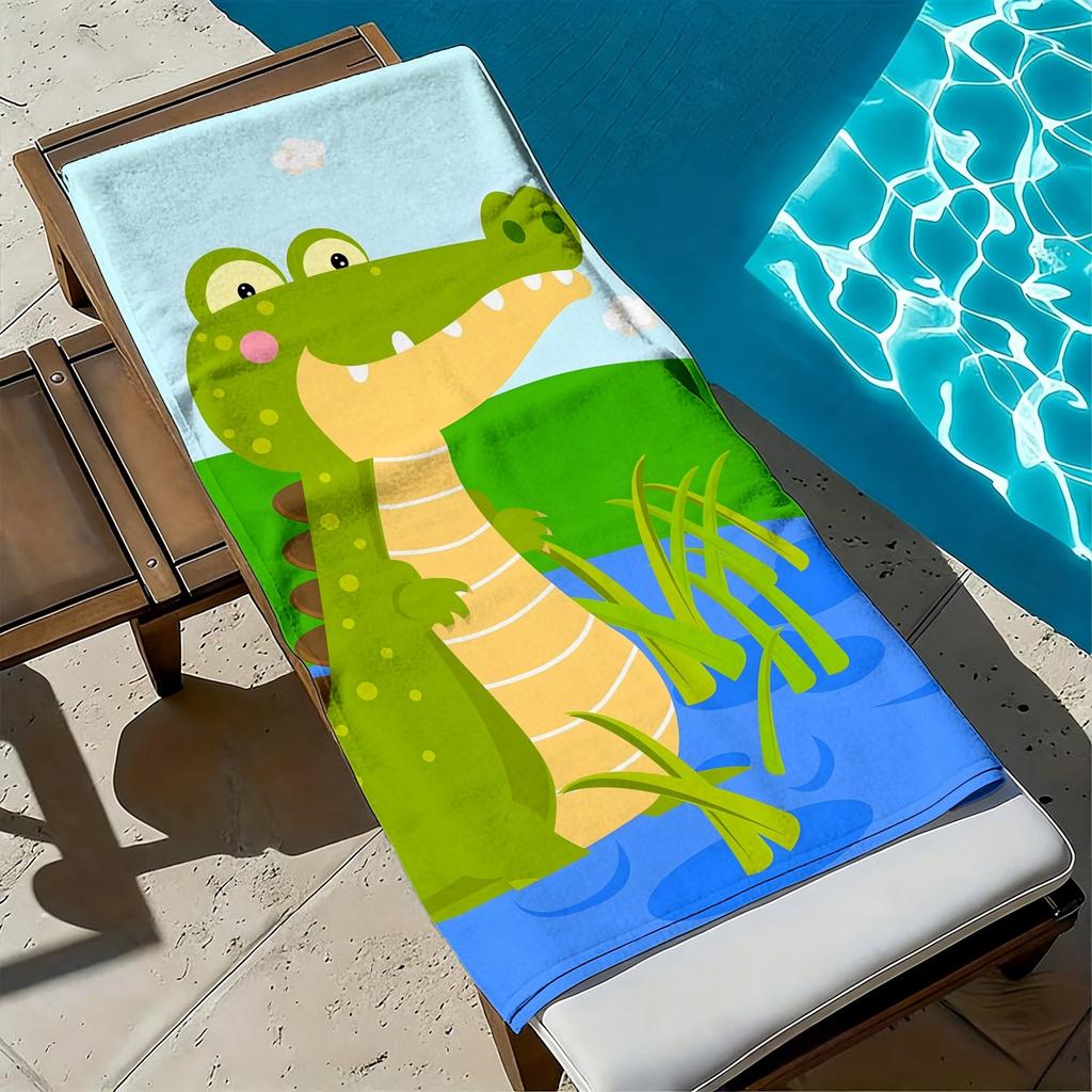 Cartoon-Krokodil mit frischem grünen Pflanzen Polyester-Mikrofaser-Strandtuch ist hochsaugfähig, geeignet für Schwimm- und Strandausflüge