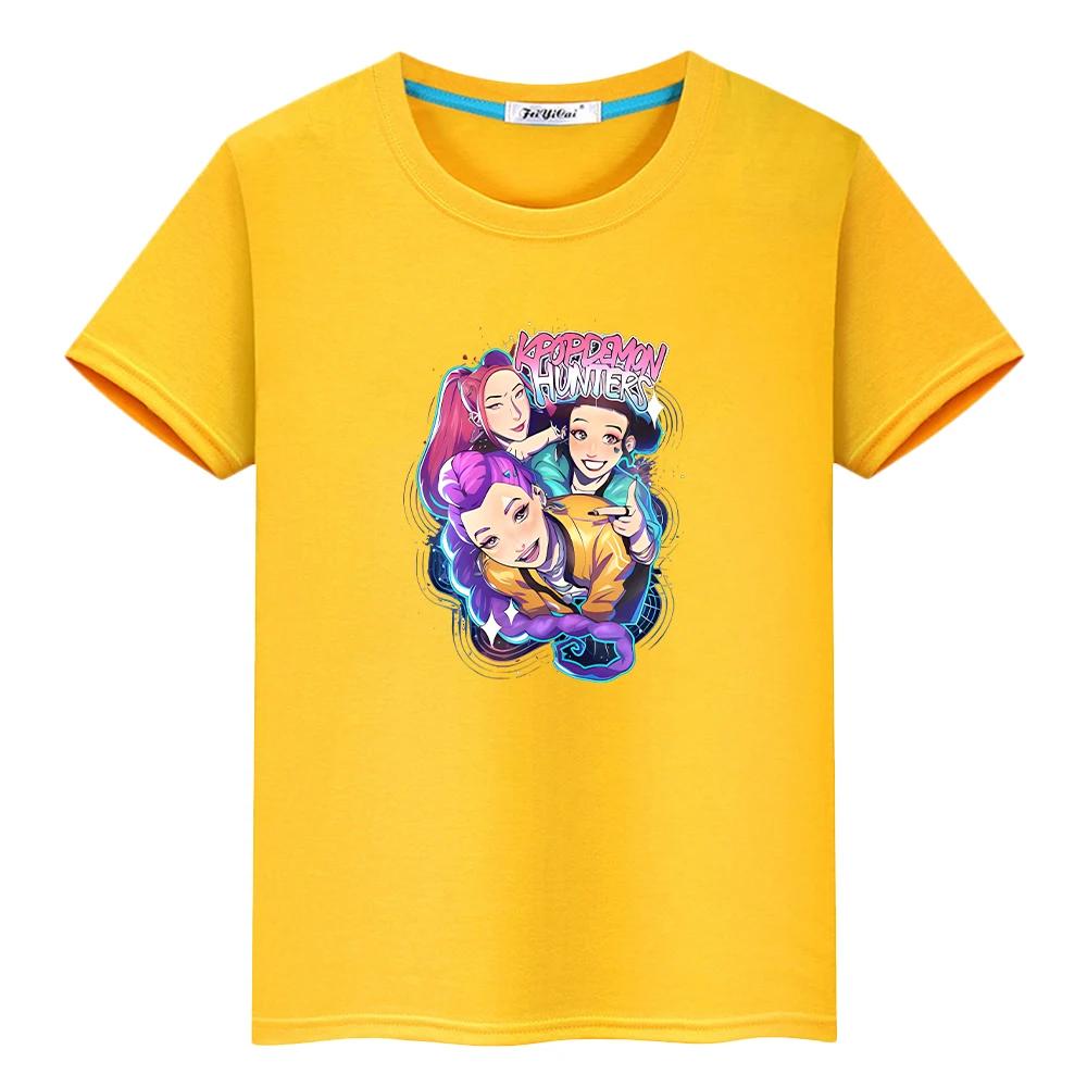 Kpop Demon Hunters Print 100%Cotton T Shirt for Kids Boy 10year Kawaii Tees Anime Tops Round Neck Short Sleeve Y2k Girls Clothes