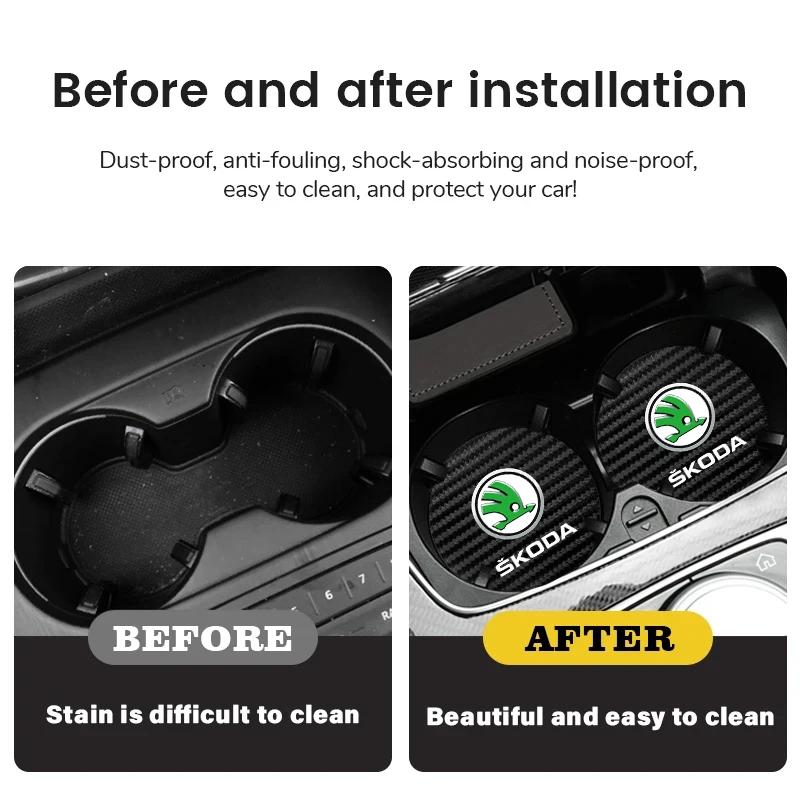 DYZ5 2Pcs Car Coaster Water Cup Mat Non-Slip Pad For Skoda Vrs Fabia Superb Yeti Octavia Enyaq Rapid Kodiaq Kamiq Karoq Derivati Mk3