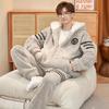 Pyjama Herren Winter Korallenfleece Verdickt Fleece Teenager Mittel- und Oberschüler Übergröße Herbst- und Winter-Loungewear-Set