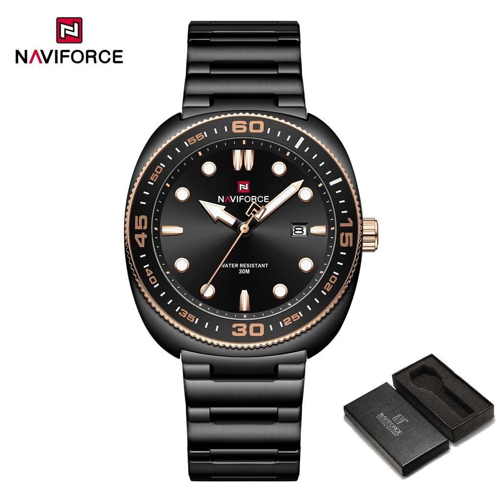 NAVIFORCE Men's Watch Quartz Calendar Luminous Pointer Stainless Steel Strap Waterproof Fashion Casual Watch NF9250