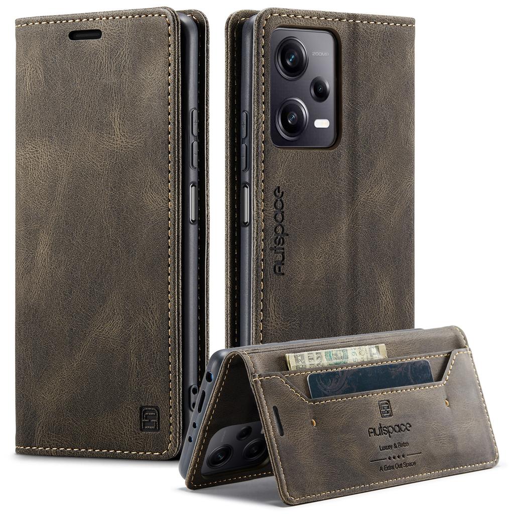 For Xiaomi Redmi Note 12 Pro+ 5G Wallet Case AUTSPACE A01 Leather Stand Cover with RFID Blocking Card Holder