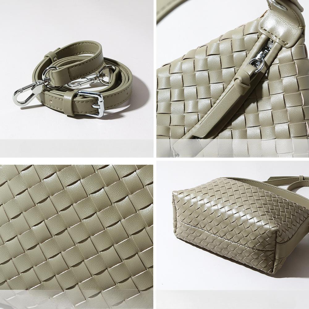 Bolso de Mujer de Cuero Genuino Bolso Simple de Mujer Bolso Bandolera de Un Hombro Bolso Tejido de Mano de Gran Capacidad