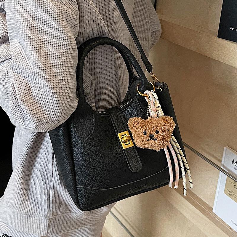 Popular Simple Lychee Pattern Niche Commuter Style Portable Bucket Bag Women's Casual Solid Color Versatile Messenger Bag