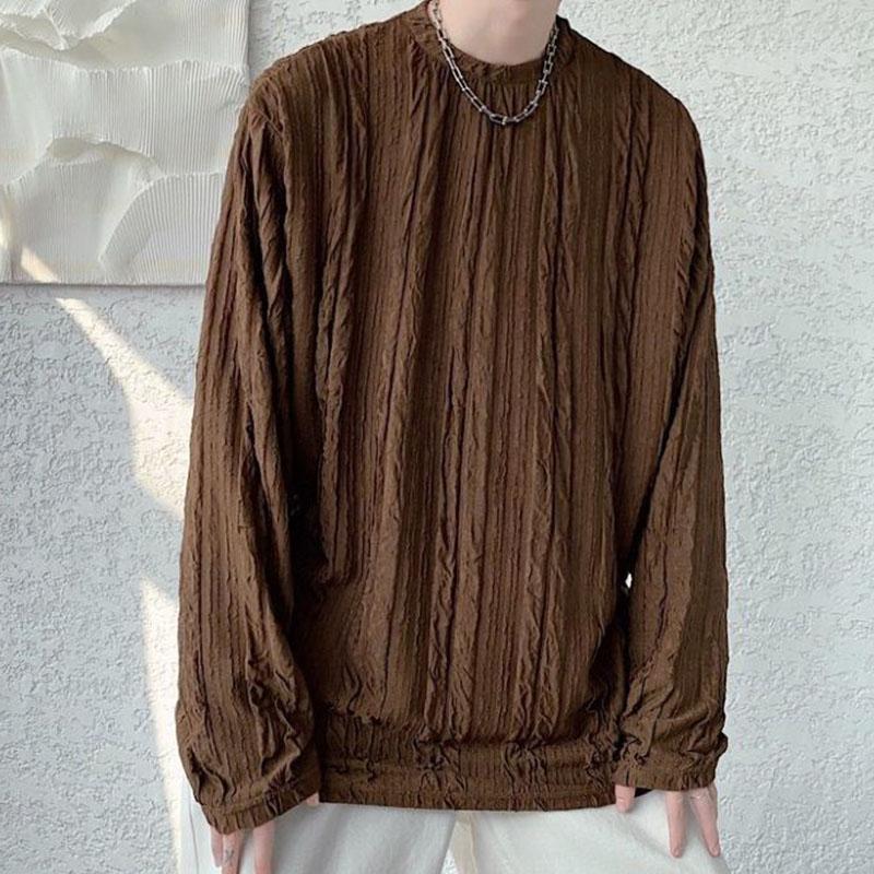 Pleated Long-sleeved T-shirt Men's Temperament Ins Trend Drape Loose Casual Round Neck Early Spring Top