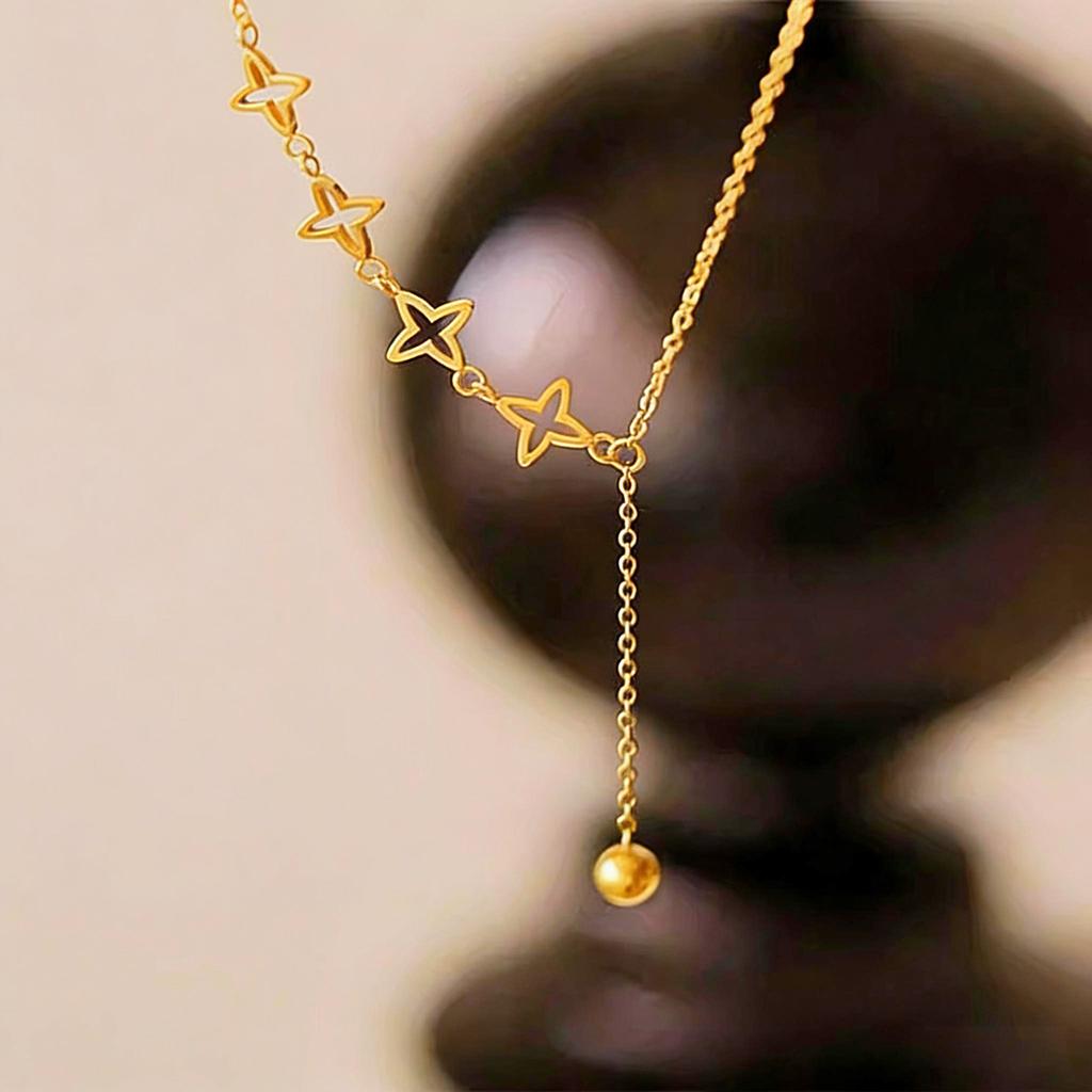 Hollow Out Star Linked Necklace for Women Tassel Collarbone Chain Titanium Steel 18K Gold Plated Tarnish Resistant Jewelry
